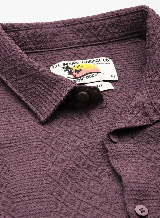 The Indian Garage Co Men Purple Textured Casual Shirt