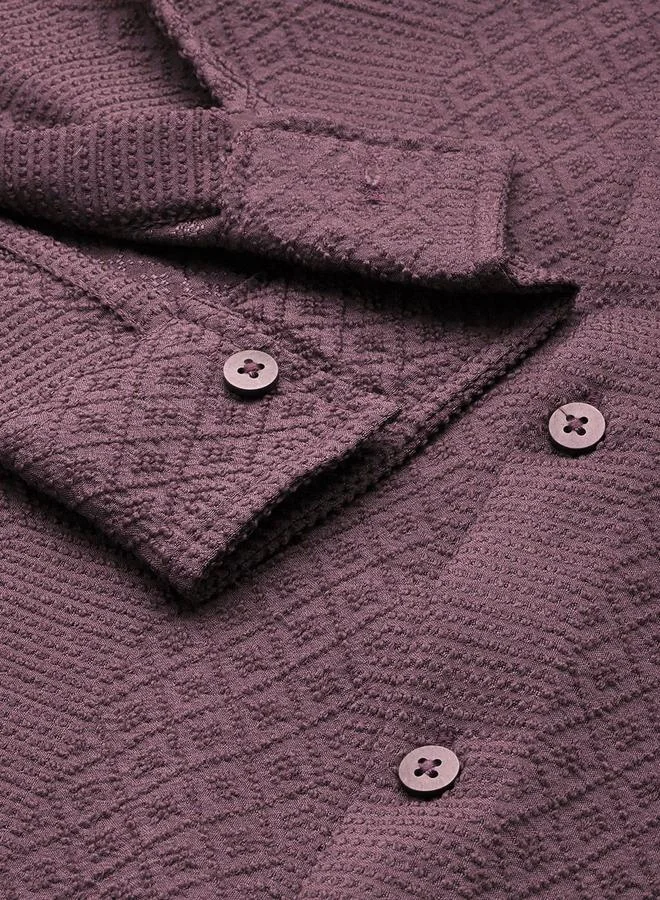 The Indian Garage Co  Men Purple Textured Casual Shirt for Men | Best Price UAE