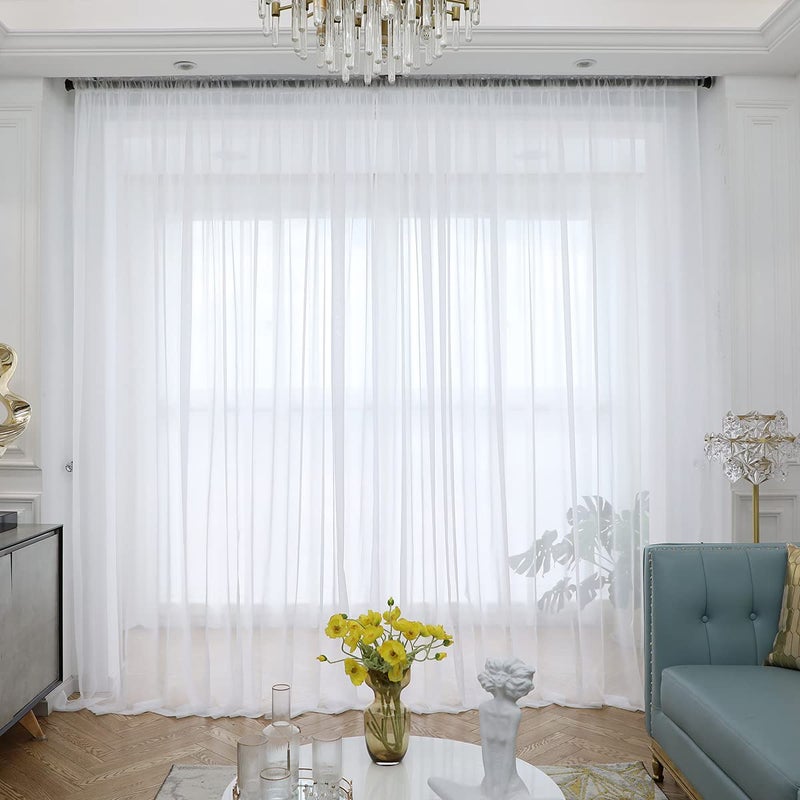 ABCHOME Sheer White Curtains 108 Inches Long Window White Sheer Curtain 2 Panels Sheer Curtains Bedroom Children Living Room Yard