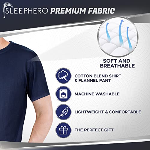SLEEPHERO Fathers Day Mens Pajamas Set 2 Piece Short Sleeve Mens Flannel Sleepwear Set with Crewneck T-Shirt and Flannel Pants Navy with Green and Navy Plaid Medium - Image 3