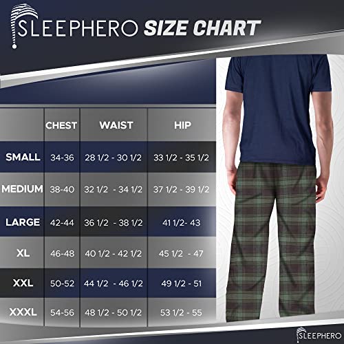 SLEEPHERO Fathers Day Mens Pajamas Set 2 Piece Short Sleeve Mens Flannel Sleepwear Set with Crewneck T-Shirt and Flannel Pants Navy with Green and Navy Plaid Medium - Image 5