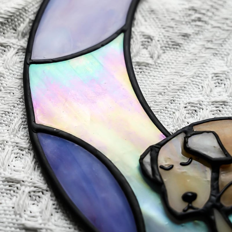 BOXCASA Dog Memorial Gifts Stained Glass Window Hangings,Dog on Moon Rainbow Bridge Decor Suncatchers,Dogs Bereavement Gifts for Loss of Pet,Loss of Pet Sympathy Gift for Pet Lover - Image 4