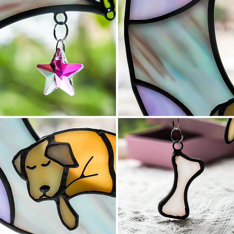 BOXCASA Dog Memorial Gifts Stained Glass Window Hangings,Dog on Moon Rainbow Bridge Decor Suncatchers,Dogs Bereavement Gifts for Loss of Pet,Loss of Pet Sympathy Gift for Pet Lover - Image 3