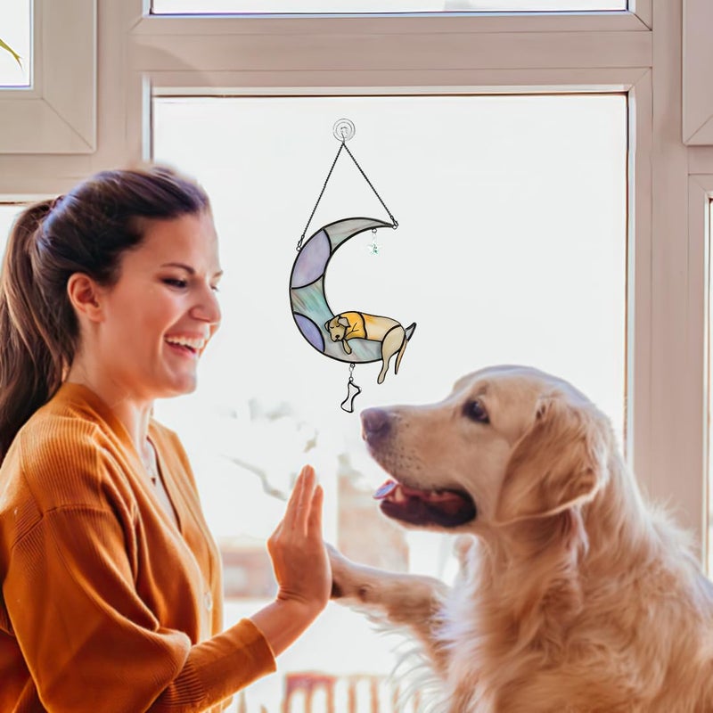 BOXCASA Dog Memorial Gifts Stained Glass Window Hangings,Dog on Moon Rainbow Bridge Decor Suncatchers,Dogs Bereavement Gifts for Loss of Pet,Loss of Pet Sympathy Gift for Pet Lover - Image 5