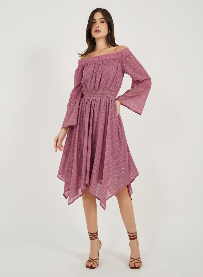 ستايلي فستان بكتف مكشوف بتصميم - - Image 3