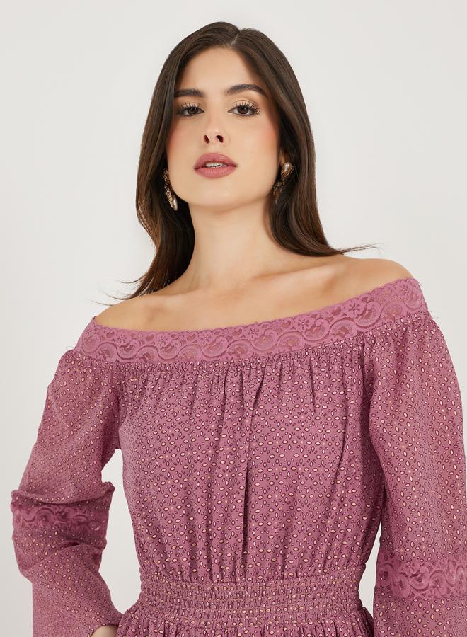 ستايلي فستان بكتف مكشوف بتصميم - - Image 5