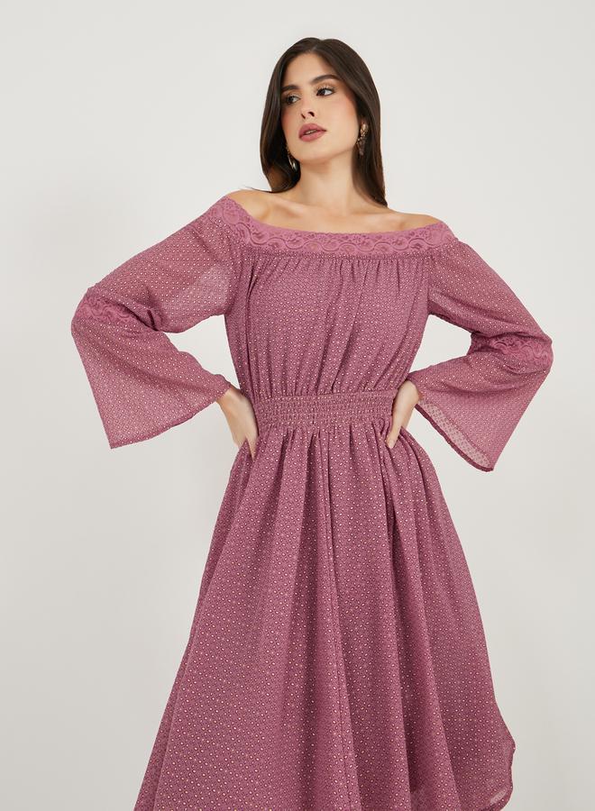 ستايلي فستان بكتف مكشوف بتصميم - - Image 4