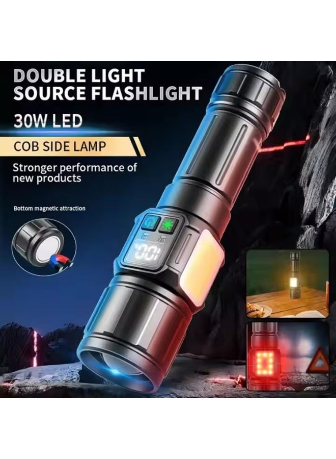 Flashlight for Camping | 9 Modes High Lumens Waterproof and Shockproof Torch Light | 1500 Meters Zoomable 30W LED Camping Accessory | 5000mAh Rechargeable Battery for Up to 10-Hour Usage | Magnetic Base with COB Side Light for Multiple Use Cases - Image 1
