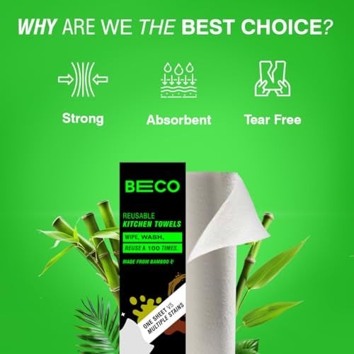 Beco Reusable Kitchen Towel Roll-2000 Times Washable|Soft & Highly Absorbent|Better Alternative to Dishcloth, Kitchen Tissue Paper Roll/Paper Towel|Eco Bamboo Wipes for Home Cleaning|20 Sheets - Image 3