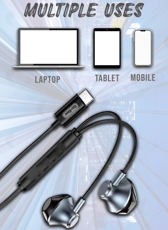 جو-ديز سماعات أذن سلكية من النوع C مزودة بميكروفون - هيكل معدني متين + ABS، كابل TPE منسوج | تحكم في المكالمات والموسيقى | توافق عالمي | متوافقة مع جميع أجهزة Type-C - Image 2