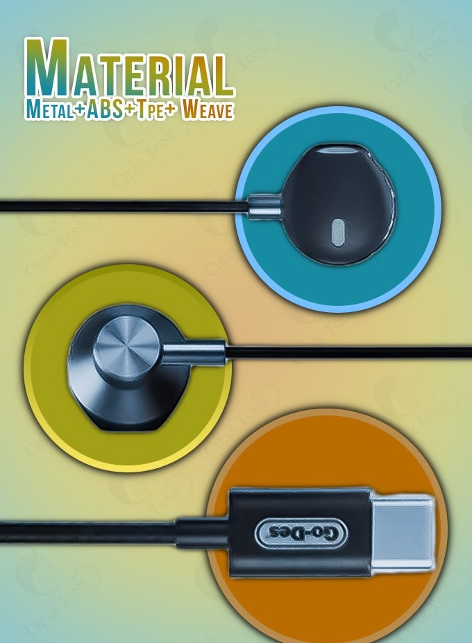 جو-ديز سماعات أذن سلكية من النوع C مزودة بميكروفون - هيكل معدني متين + ABS، كابل TPE منسوج | تحكم في المكالمات والموسيقى | توافق عالمي | متوافقة مع جميع أجهزة Type-C - Image 3