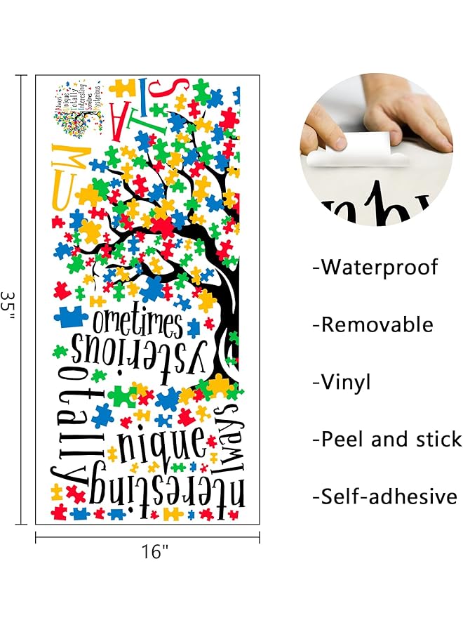 إيروريكس ملصق حائط ملهم ليوم التوعية بالتوحد، قطعة أحجية إيجابية، شجرة ملونة، ديكور غرفة الأطفال، فن غرفة نوم الطفل، هدية تحفيزية لديكور غرفة الأطفال - Image 2
