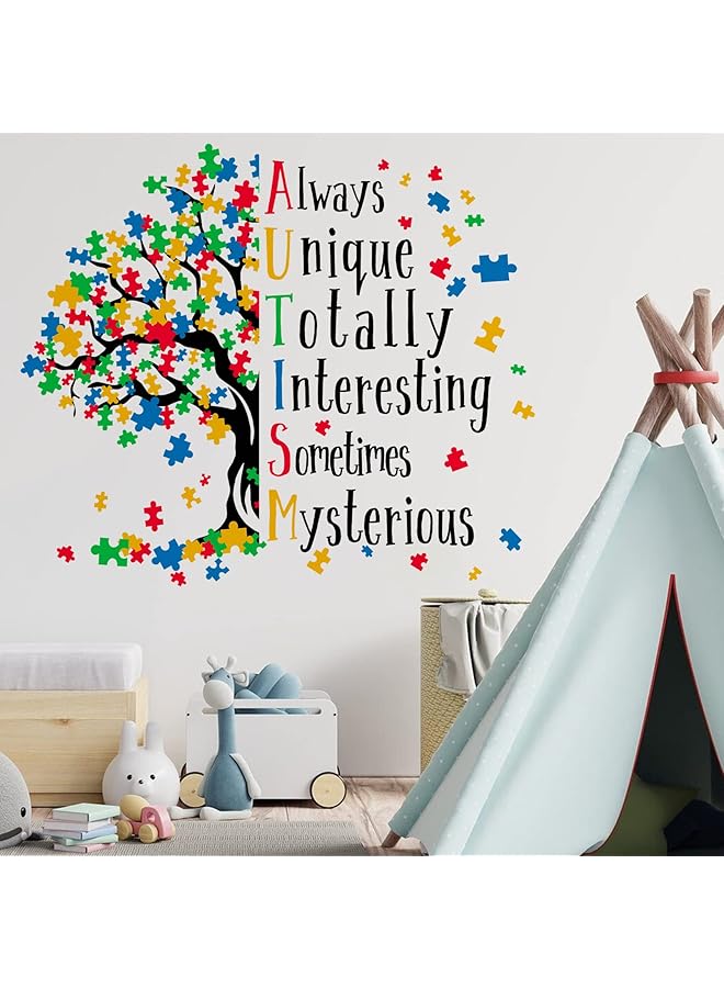 إيروريكس ملصق حائط ملهم ليوم التوعية بالتوحد، قطعة أحجية إيجابية، شجرة ملونة، ديكور غرفة الأطفال، فن غرفة نوم الطفل، هدية تحفيزية لديكور غرفة الأطفال - Image 5
