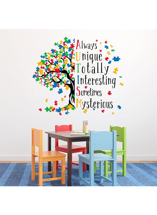 إيروريكس ملصق حائط ملهم ليوم التوعية بالتوحد، قطعة أحجية إيجابية، شجرة ملونة، ديكور غرفة الأطفال، فن غرفة نوم الطفل، هدية تحفيزية لديكور غرفة الأطفال - Image 1
