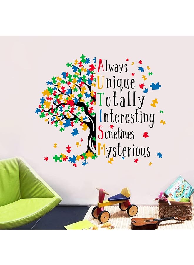 إيروريكس ملصق حائط ملهم ليوم التوعية بالتوحد، قطعة أحجية إيجابية، شجرة ملونة، ديكور غرفة الأطفال، فن غرفة نوم الطفل، هدية تحفيزية لديكور غرفة الأطفال - Image 4