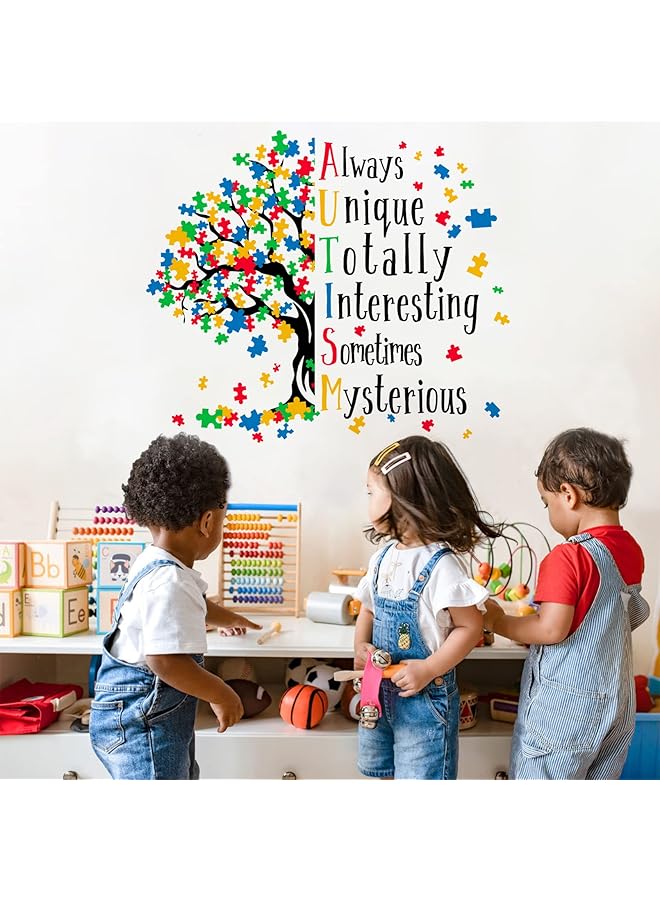 إيروريكس ملصق حائط ملهم ليوم التوعية بالتوحد، قطعة أحجية إيجابية، شجرة ملونة، ديكور غرفة الأطفال، فن غرفة نوم الطفل، هدية تحفيزية لديكور غرفة الأطفال - Image 3