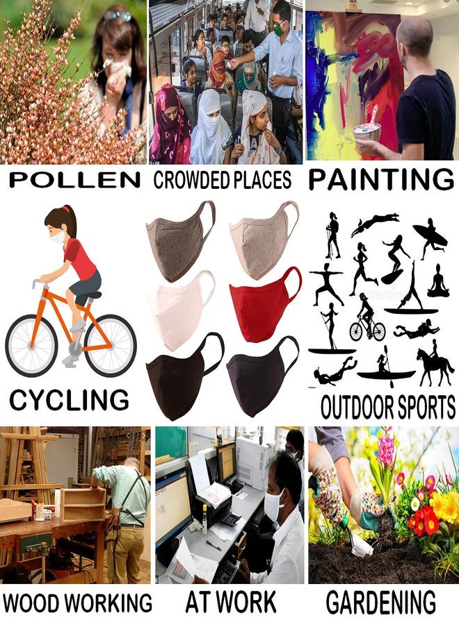 تتش ستون قناع وجه واقي من التلوث والضباب الدخاني والبرد والسعال من تاتشستون، مصنوع من القطن الناعم المحبوك - مقاس متوسط مريح، قابل للغسل، طبقتان. (عبوة من 6 أقنعة). أسود، رمادي، أحمر، أبيض، أزرق - Image 5