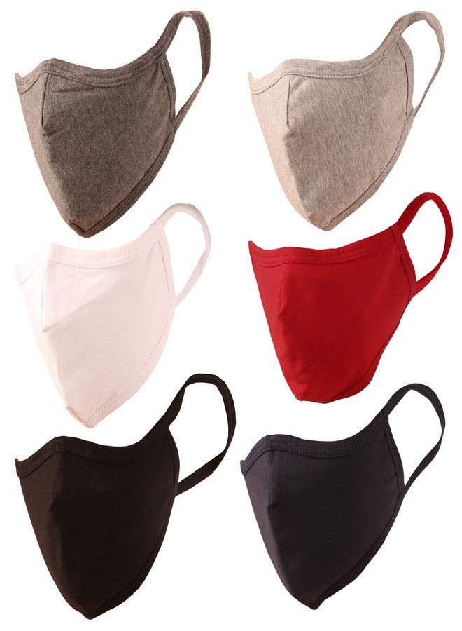 تتش ستون قناع وجه واقي من التلوث والضباب الدخاني والبرد والسعال من تاتشستون، مصنوع من القطن الناعم المحبوك - مقاس متوسط مريح، قابل للغسل، طبقتان. (عبوة من 6 أقنعة). أسود، رمادي، أحمر، أبيض، أزرق - Image 1