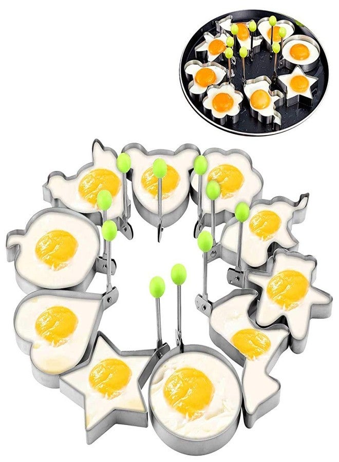 NIDY® Fried Egg Mold Rings DIY Kitchen Cooking Tools for Breakfast Stainless Steel. 10Pcs-Star-Circle-Flower-Heart-Bear-Horse-Mickey-Hen-Elephant-Apple Set of 10 - Image 2