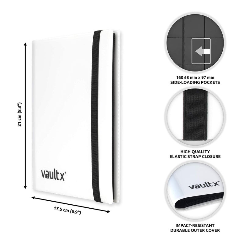 Vault X 4 Pocket Trading Card Strap Binder, 160 Cards, Standard, 20 Side-Loading Pages, TCG (White) - Image 3