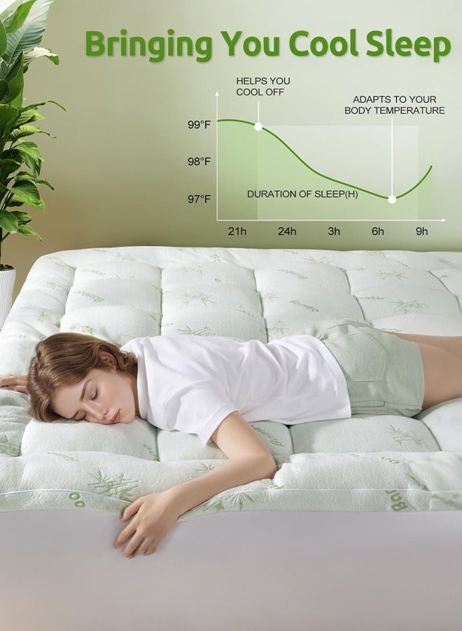 Arabest Bamboo Mattress Topper 800 GSM Down Alternative Fill Cooling Mattress Pad for Back Pain Pillow Top Mattress Cover Quilted Mattress Protector 180x200cm - Image 4