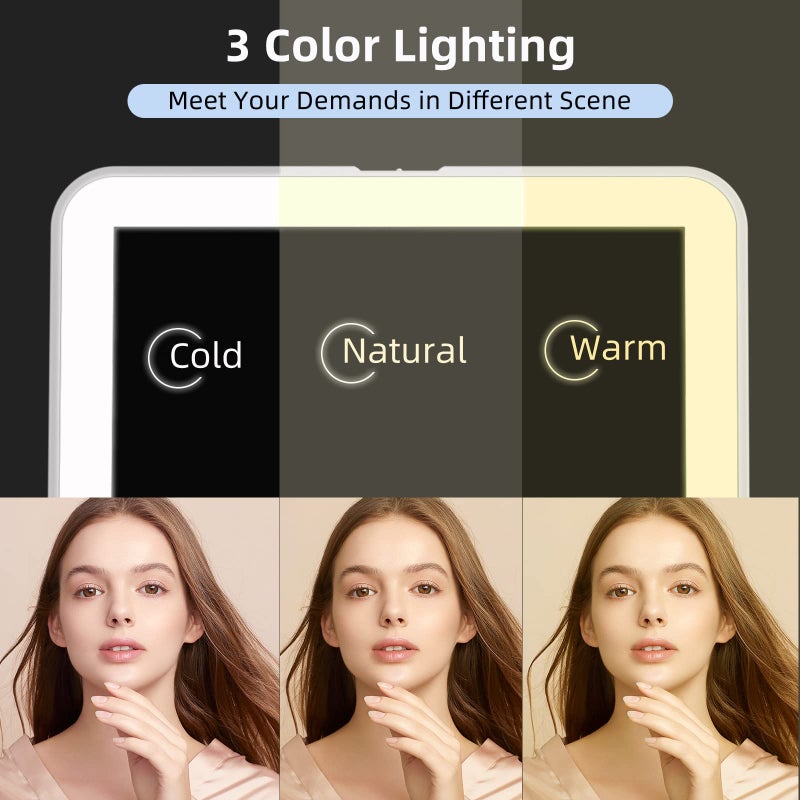 FUNTOUCH Rechargeable Travel Lighted Makeup Mirror with PU Leather Cover, Portable Travel Makeup Mirror with Lights, 3 Color Lighting,Touch Sensor Dimmable, Light Up Tabletop Folding Cosmetic Mirror Colorful - Image 3