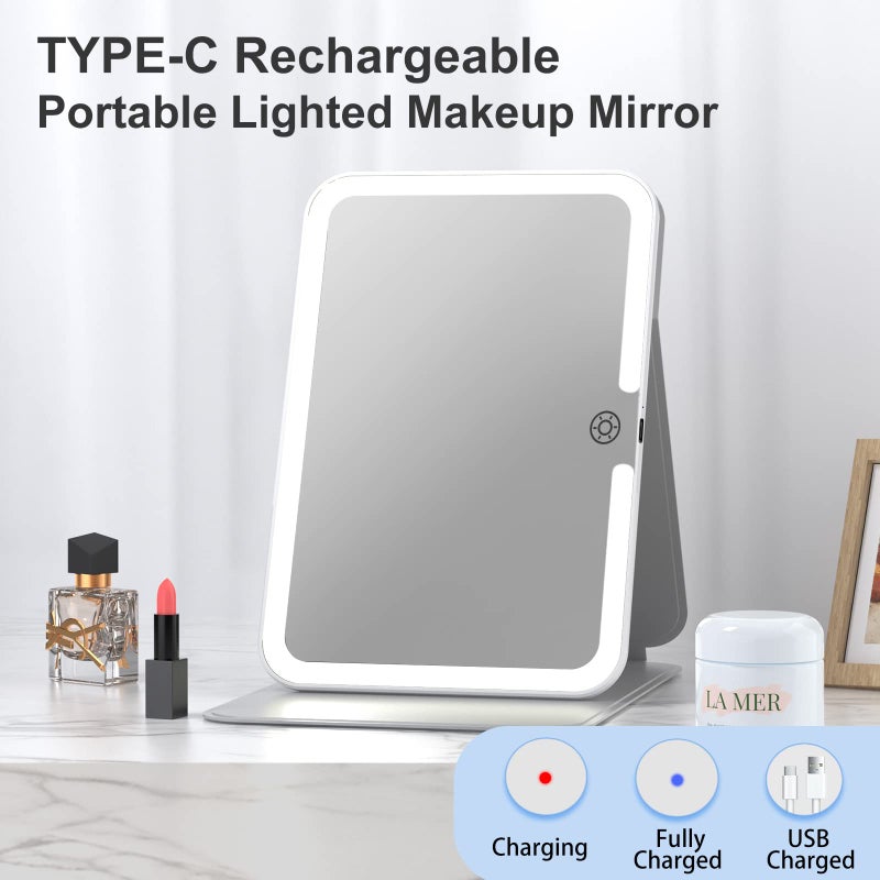 FUNTOUCH Rechargeable Travel Lighted Makeup Mirror with PU Leather Cover, Portable Travel Makeup Mirror with Lights, 3 Color Lighting,Touch Sensor Dimmable, Light Up Tabletop Folding Cosmetic Mirror Colorful - Image 2