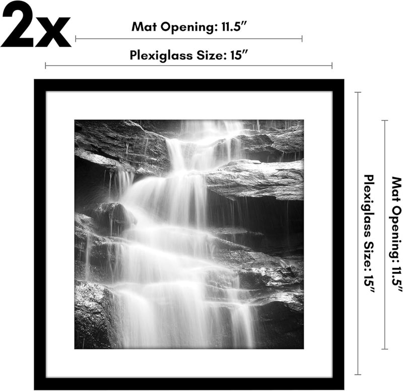 Americanflat 15x15 Picture Frame with Polished Plexiglass - Set of 2 - Use as 12x12 Frame with Mat or 15x15 Frame Without Mat - Galleria Collection - Gallery Wall Frame Set for Wall Display - Black - Image 2
