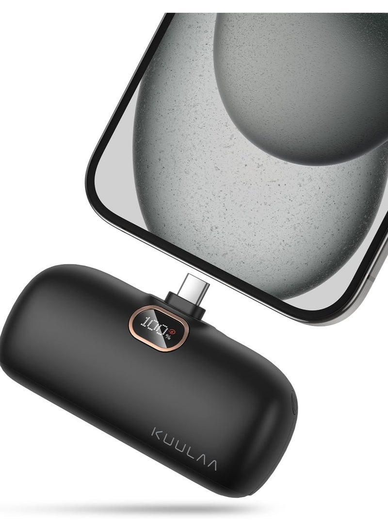 KUULAA - Kuulaa USB C Portable Charger Power Bank 5000mAh Mini Portable Phone Charger 20W PD Fast Charging Compatible with iPhone 15/16 Series, Samsung S24/23, Other USB-C Devices - Black - Image 1