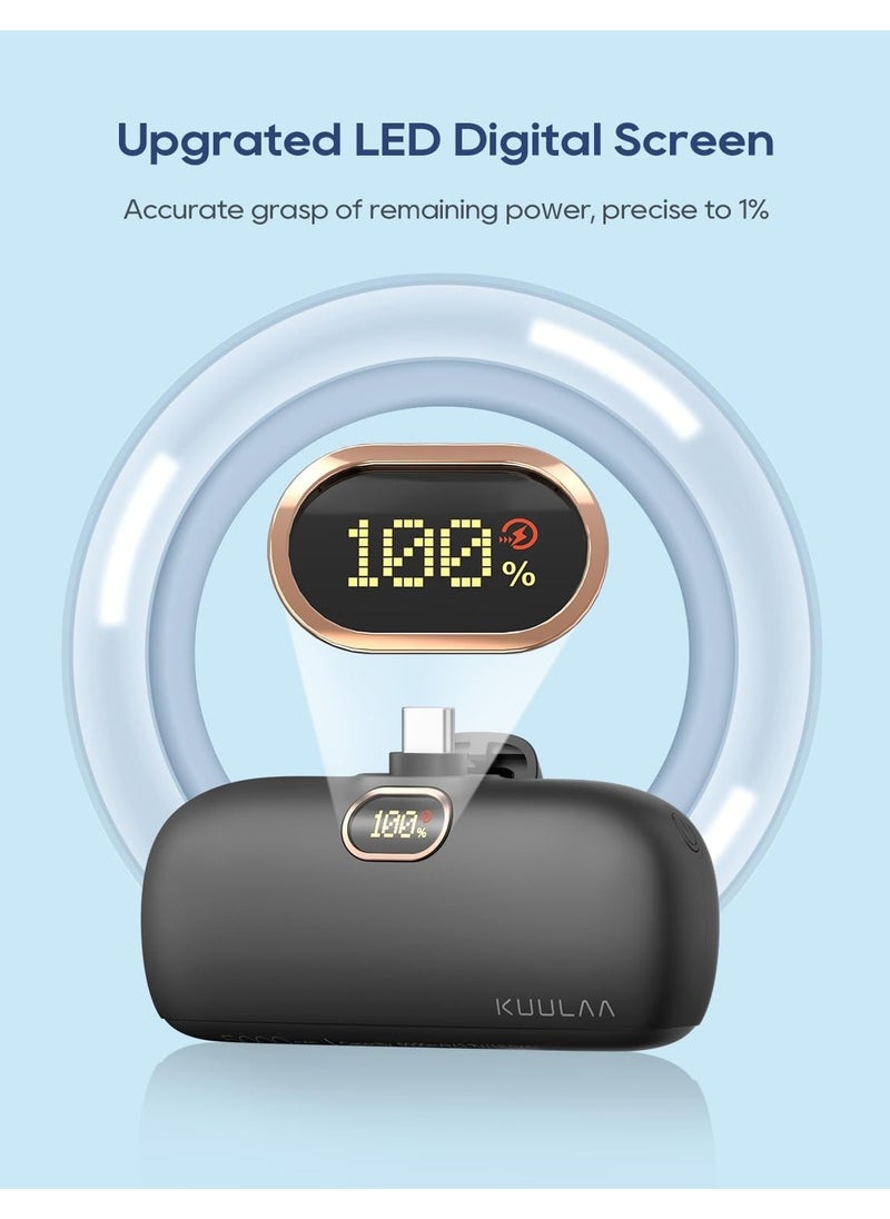 KUULAA - Kuulaa USB C Portable Charger Power Bank 5000mAh Mini Portable Phone Charger 20W PD Fast Charging Compatible with iPhone 15/16 Series, Samsung S24/23, Other USB-C Devices - Black - Image 1