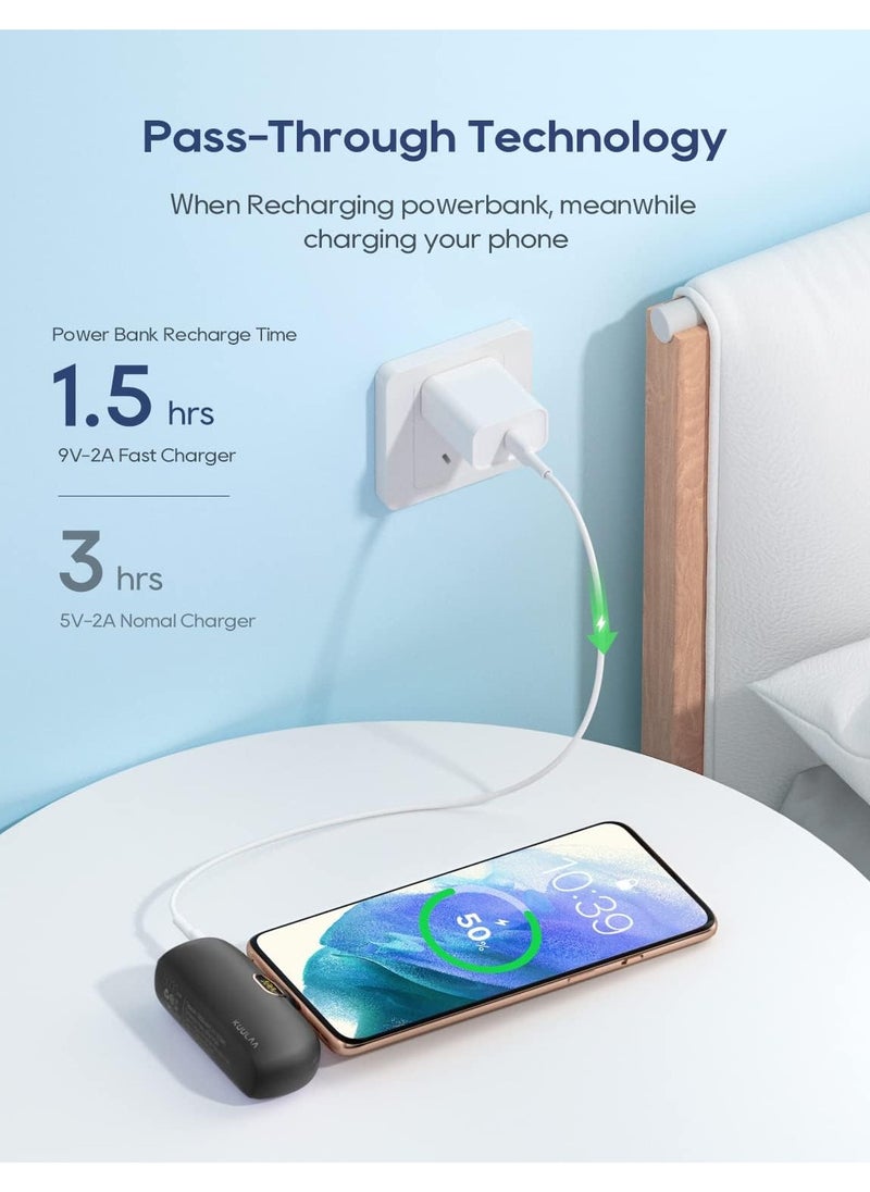 KUULAA - Kuulaa USB C Portable Charger Power Bank 5000mAh Mini Portable Phone Charger 20W PD Fast Charging Compatible with iPhone 15/16 Series, Samsung S24/23, Other USB-C Devices - Black - Image 1
