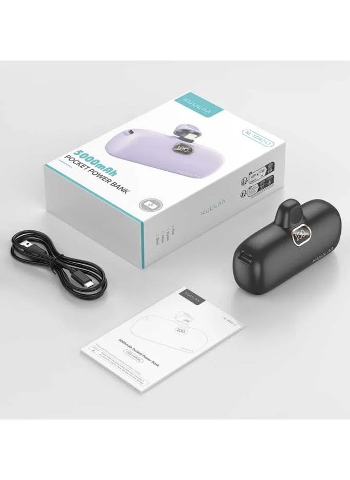 KUULAA - Kuulaa USB C Portable Charger Power Bank 5000mAh Mini Portable Phone Charger 20W PD Fast Charging Compatible with iPhone 15/16 Series, Samsung S24/23, Other USB-C Devices - Black - Image 1