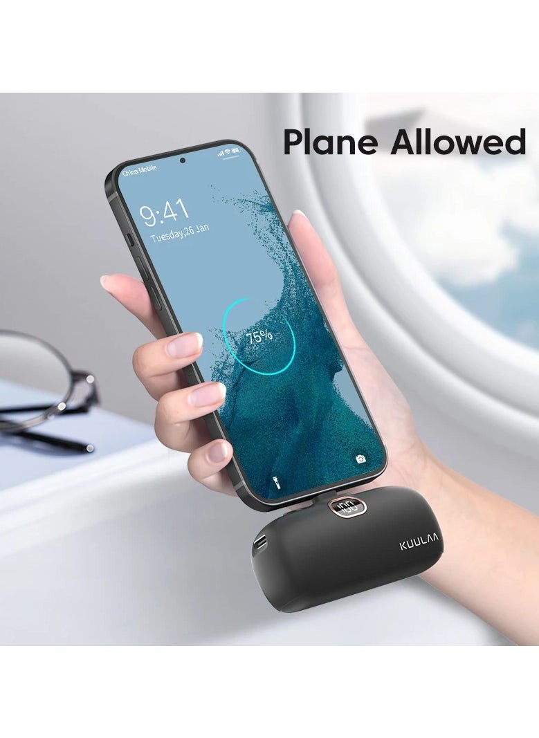 KUULAA - Kuulaa USB C Portable Charger Power Bank 5000mAh Mini Portable Phone Charger 20W PD Fast Charging Compatible with iPhone 15/16 Series, Samsung S24/23, Other USB-C Devices - Black - Image 1