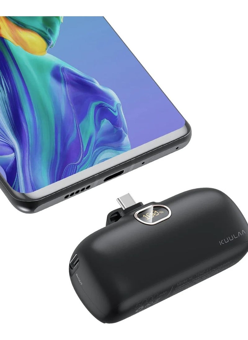 KUULAA - Kuulaa USB C Portable Charger Power Bank 5000mAh Mini Portable Phone Charger 20W PD Fast Charging Compatible with iPhone 15/16 Series, Samsung S24/23, Other USB-C Devices - Black - Image 1