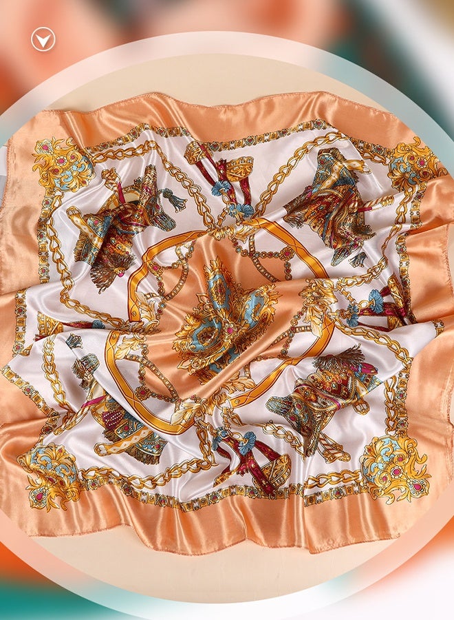 وشاح رأس مربّع من الحرير، وشاح نسائي بنقشة عصرية بإحساس الحرير، باندانات شعر بوهيمية، وشاح شعر ناعم وكبير للنساء والفتيات لتغليف الشعر والنوم ليلاً، بحجم 35 بوصة - Image 3