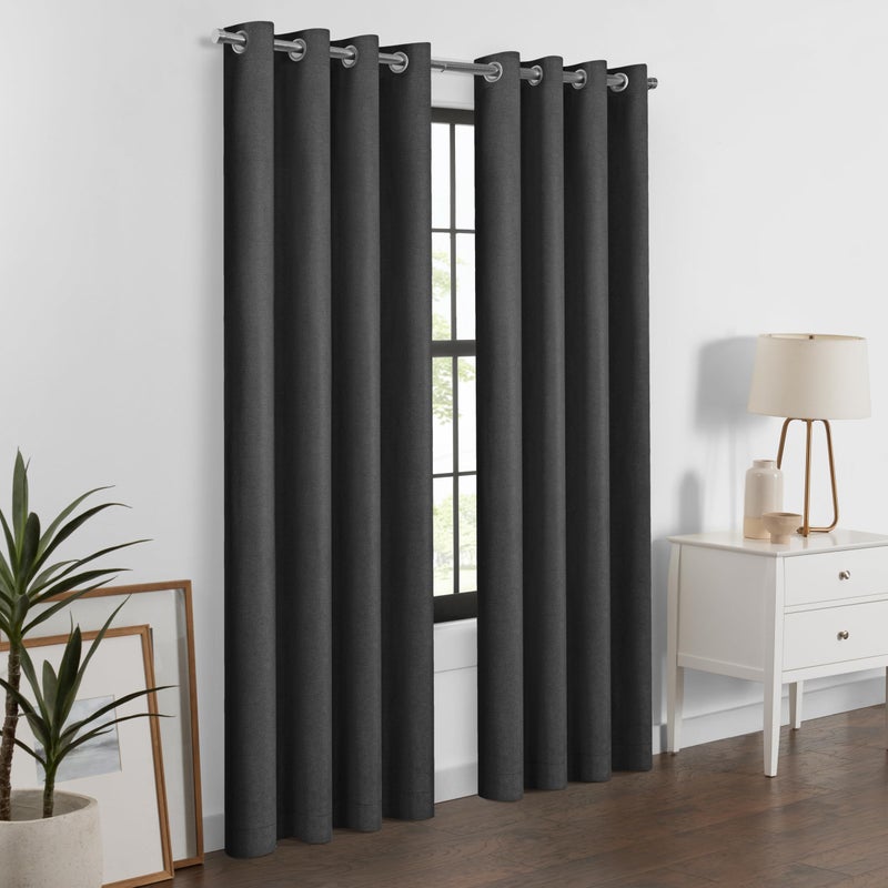 Eclipse 100% Blackout Curtain  Larissa Solid Grommet Curtain  63 in Long x 50 in Wide  Textured 100% Blackout Curtain  Thermal Insulated Curtain for Living Room  Bedroom  1 Window Curtain  Onyx Black - Image 5
