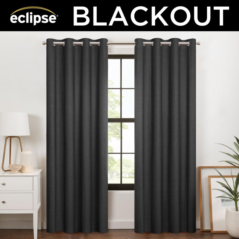 Eclipse 100% Blackout Curtain  Larissa Solid Grommet Curtain  63 in Long x 50 in Wide  Textured 100% Blackout Curtain  Thermal Insulated Curtain for Living Room  Bedroom  1 Window Curtain  Onyx Black - Image 4
