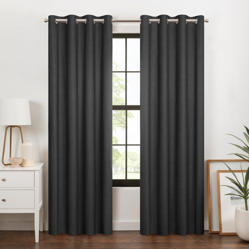 Eclipse 100% Blackout Curtain  Larissa Solid Grommet Curtain  63 in Long x 50 in Wide  Textured 100% Blackout Curtain  Thermal Insulated Curtain for Living Room  Bedroom  1 Window Curtain  Onyx Black - Image 1