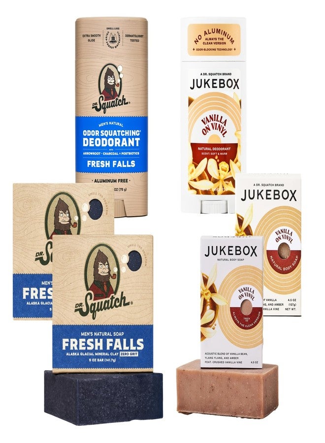 Dr. Squatch x Jukebox Soap + Deodorant Gift Set - Made for Men and Women - Cold Process, Natural, Aluminum Free - Created for all Skin Types - Fresh Falls + Vanilla on Vinyl (pack of 6) - Image 1