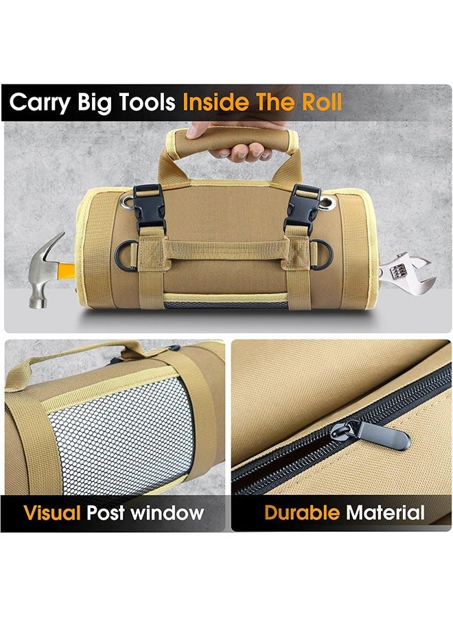 Arabest Roll Up Tool Bag, Heavy Duty Tool Organizer with 2 Detachable Zipper Pouches, Compact Durable Tool Storage for Men Women, Perfect for Handyman, RV Owners, Dad Birthday or Father’s Day Gifts, Khaki - Image 5