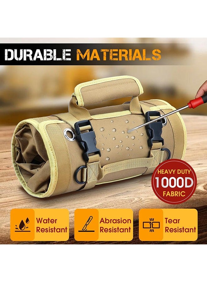 Arabest Roll Up Tool Bag, Heavy Duty Tool Organizer with 2 Detachable Zipper Pouches, Compact Durable Tool Storage for Men Women, Perfect for Handyman, RV Owners, Dad Birthday or Father’s Day Gifts, Khaki - Image 4