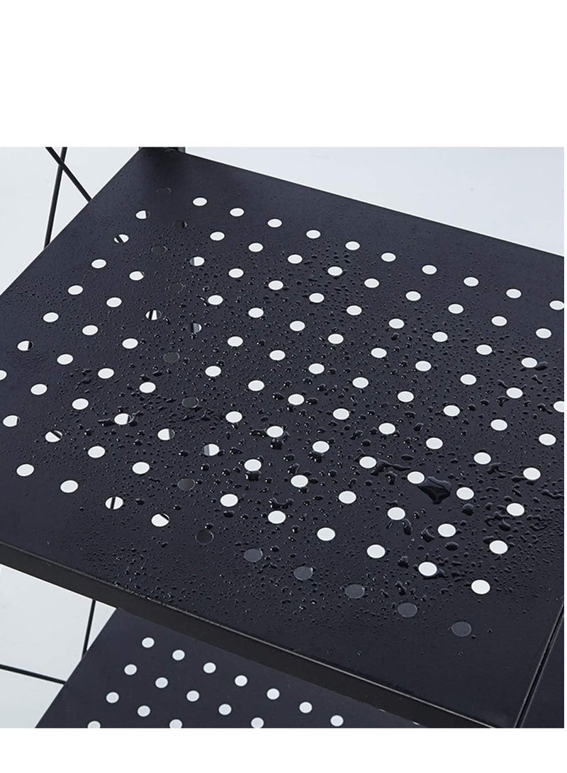Generic Space saving folding rack with wheels, 4 layers thick foldable storage rack with wheels, no assembly required, large capacity rack, 25mm carbon steel heavy duty metal rack unit rolling cart, load bearing 250kg, black metal garage rack, foldable kitchen and office rack  - Image 5