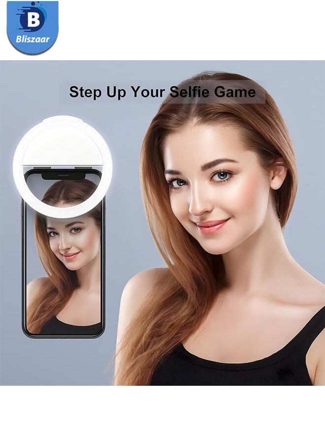 Bliszaar - Selfie Ring Light, Rechargeable Portable Clip-on Selfie Fill Light with 36 LED for Phone Photography Camera Video | 3 Adjustable Light Modes | Beauty and Influencer Selfie Ring Light - Image 1