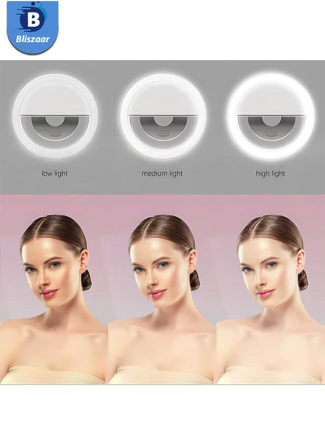 Bliszaar - Selfie Ring Light, Rechargeable Portable Clip-on Selfie Fill Light with 36 LED for Phone Photography Camera Video | 3 Adjustable Light Modes | Beauty and Influencer Selfie Ring Light - Image 1