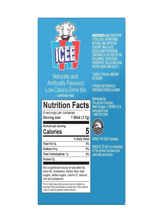 ICEE Singles To Go Powdered Drink Mix Zero Sugar 6 Sticks Per Box (Blue Raspberry) - Image 2