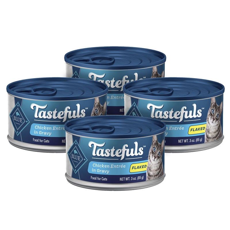 Blue Buffalo Tastefuls Natural Wet Cat Food Cans, Flaked Style, Chicken in Gravy EntrÃ©e 3-oz Cans (Pack of 4) - Image 1