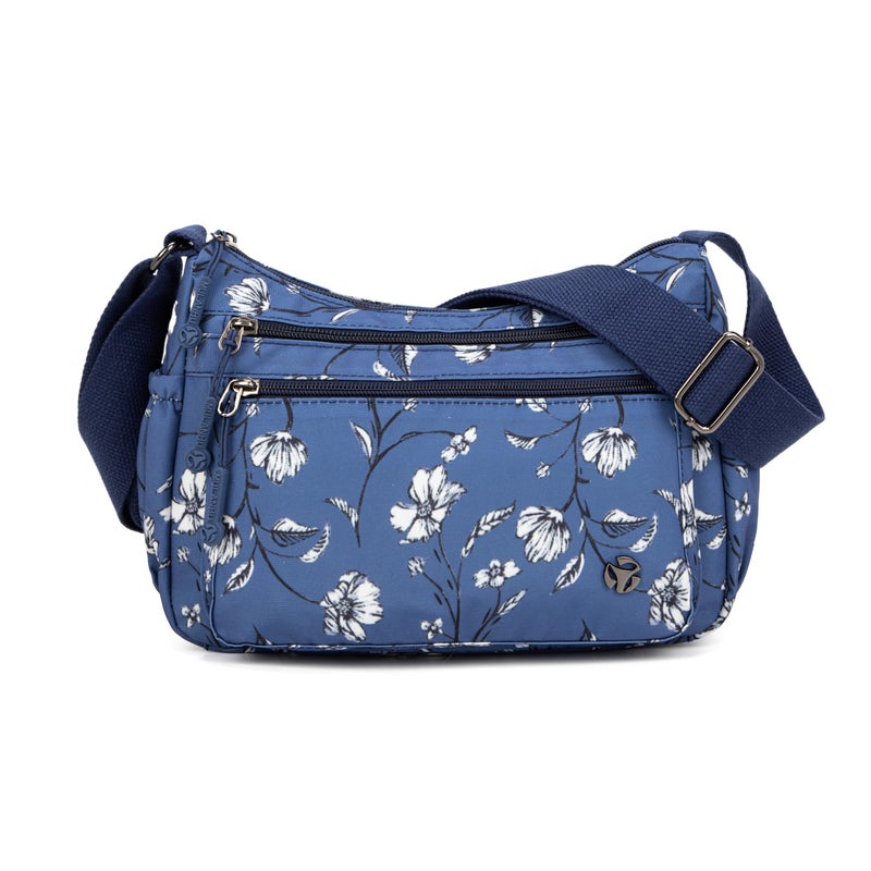 Wytidian Crossbody Bags for Women Waterproof Nylon Shoulder Bag Roomy Multiple Pockets Messenger Purses Handbags (Blue-Floral 02) - Image 1