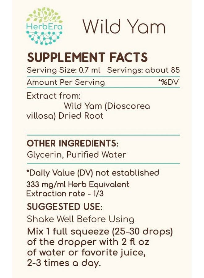 HerbEra مستخلص عشبي خالٍ من الكحول من Wild Yam B60، قطرات سائلة مركزة، جذر مجفف طبيعي من نبات اليام البري (Dioscorea Villosa)، 2 أونصة سائلة - Image 2