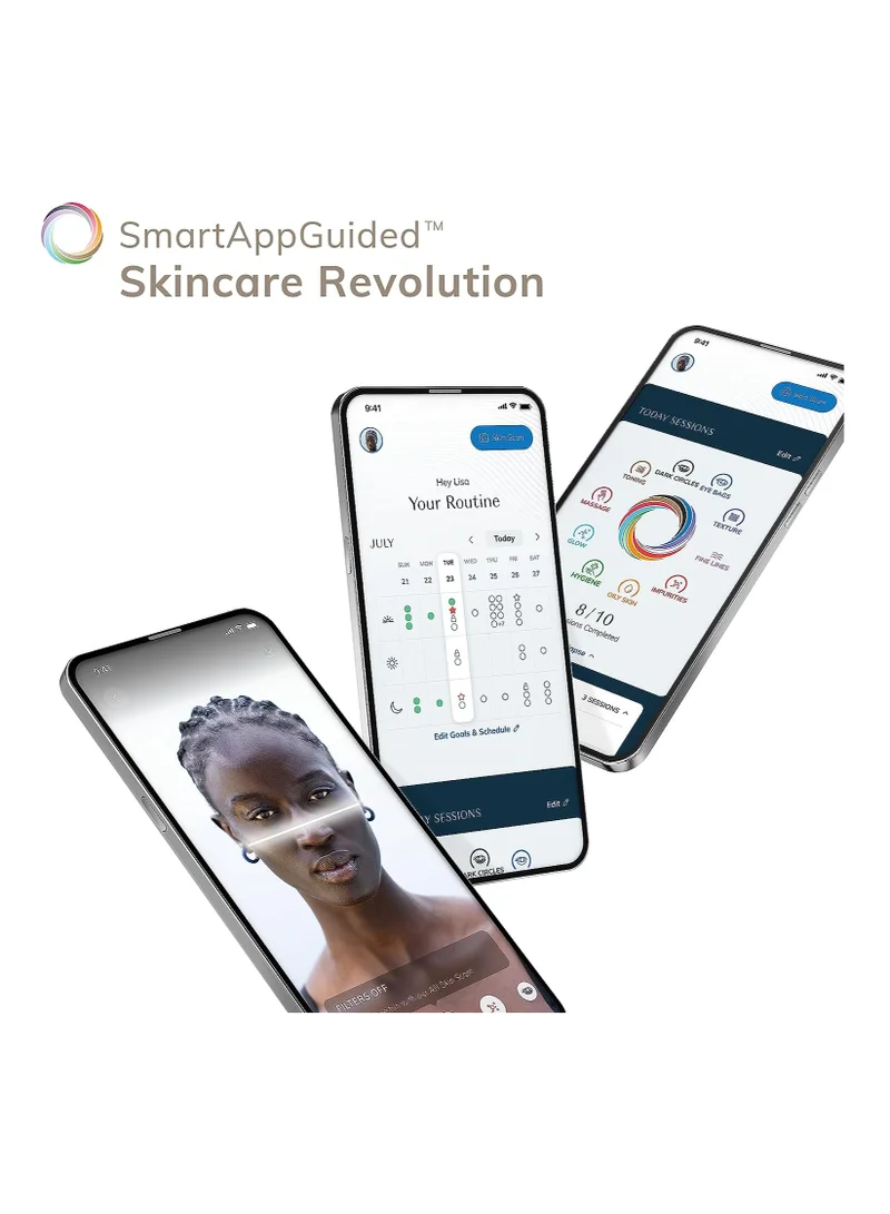 جيسكي Geske SmartAppGuided MicroCurrent Skin Scrubber & Blackhead Remover، 9 في 1، أدوات العناية بالبشرة، تنظيف الوجه، مكافحة الشيخوخة والتنظيف، شد الوجه المهني، إزالة الرؤوس السوداء - رمادي