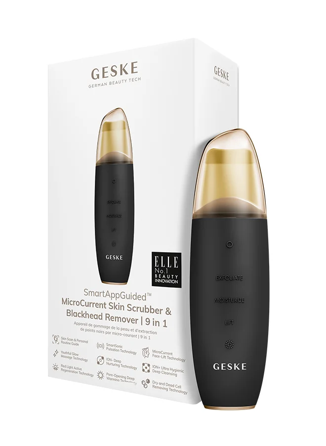 GESKE SmartAppGuided MicroCurrent Skin Scrubber & Blackhead Remover, 9 in 1, Skincare Tools, Face Cleaning, Anti Ageing and Cleansing, Professional Face Tightening, Blackhead Remover - Grey